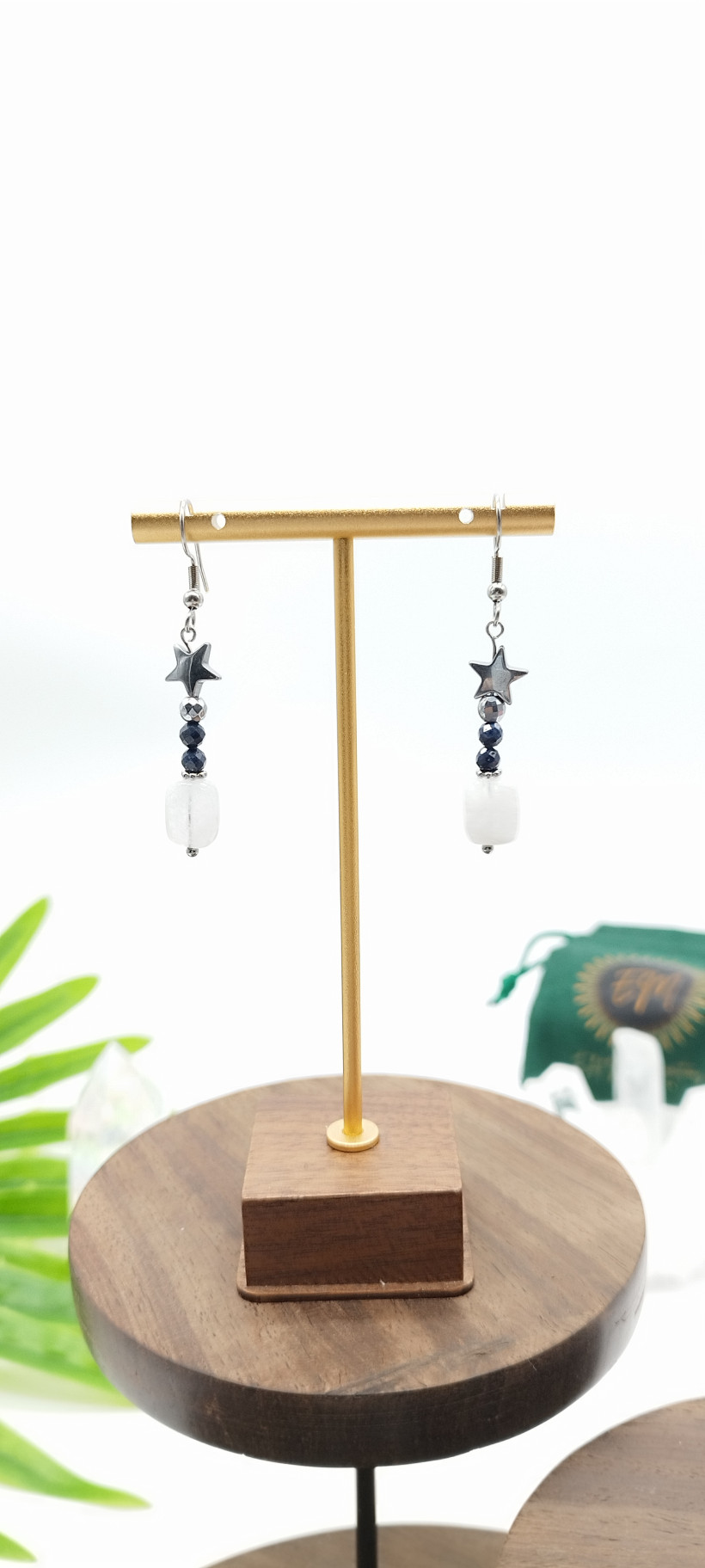 Boucles d’oreilles Saphir & Pierre de Lune Bleutée ✨