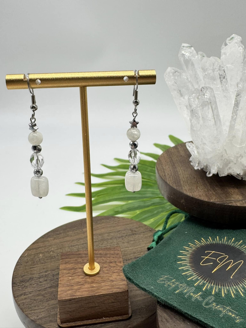 Boucles d’oreilles Pierre de Lune Bleutée ✨