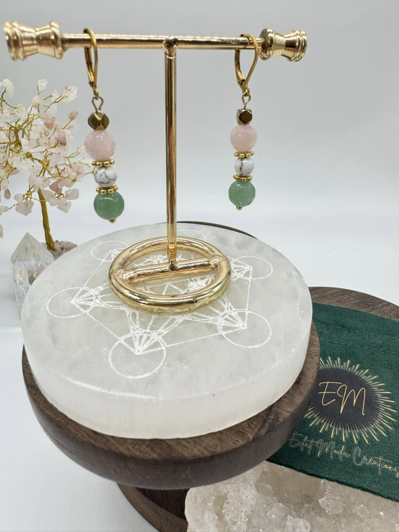 Boucles d’oreilles Aventurine, Quartz Rose & Howlite Blanche ✨