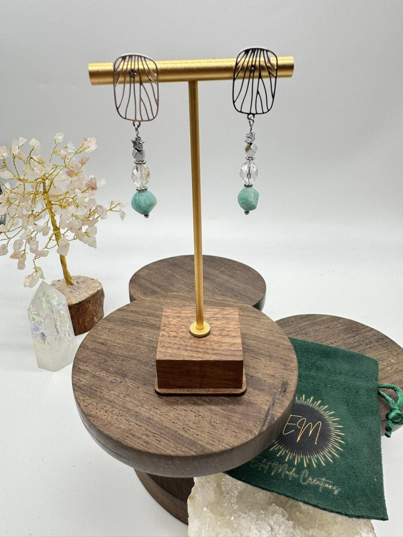 Boucles d’oreilles Amazonite & Cristal de Roche ✨