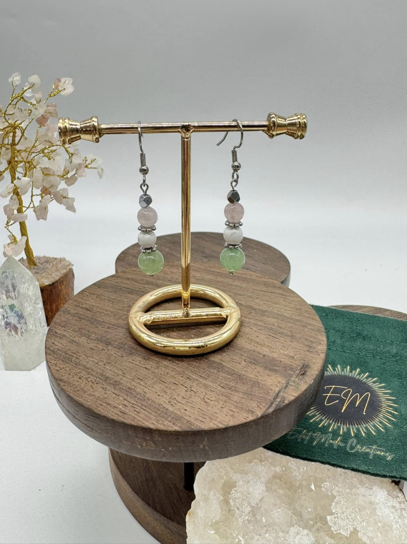 Boucles d’oreilles Aventurine, Quartz Rose & Howlite Blanche ✨
