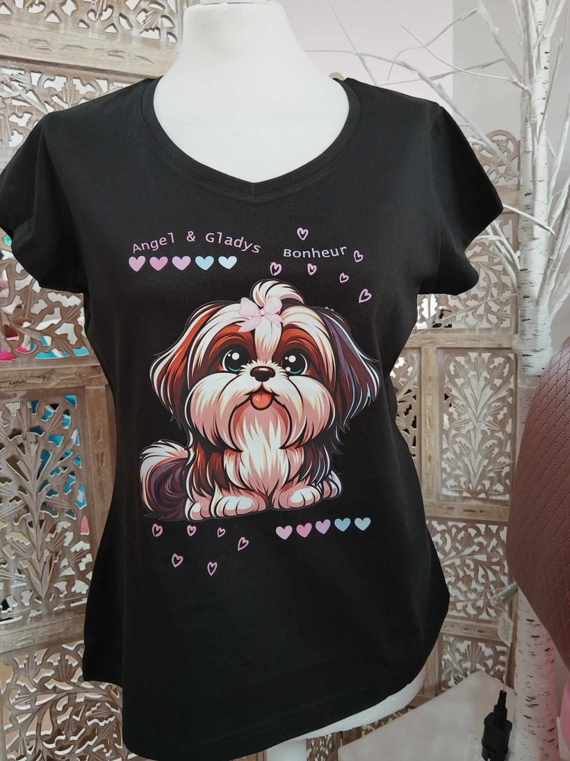 Déclaration audacieuse - Shih Tzu - Col V - Noir