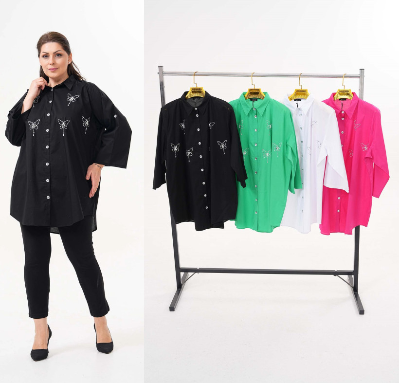 Koszula Motylki z perełek i cyrkonii Plus Size