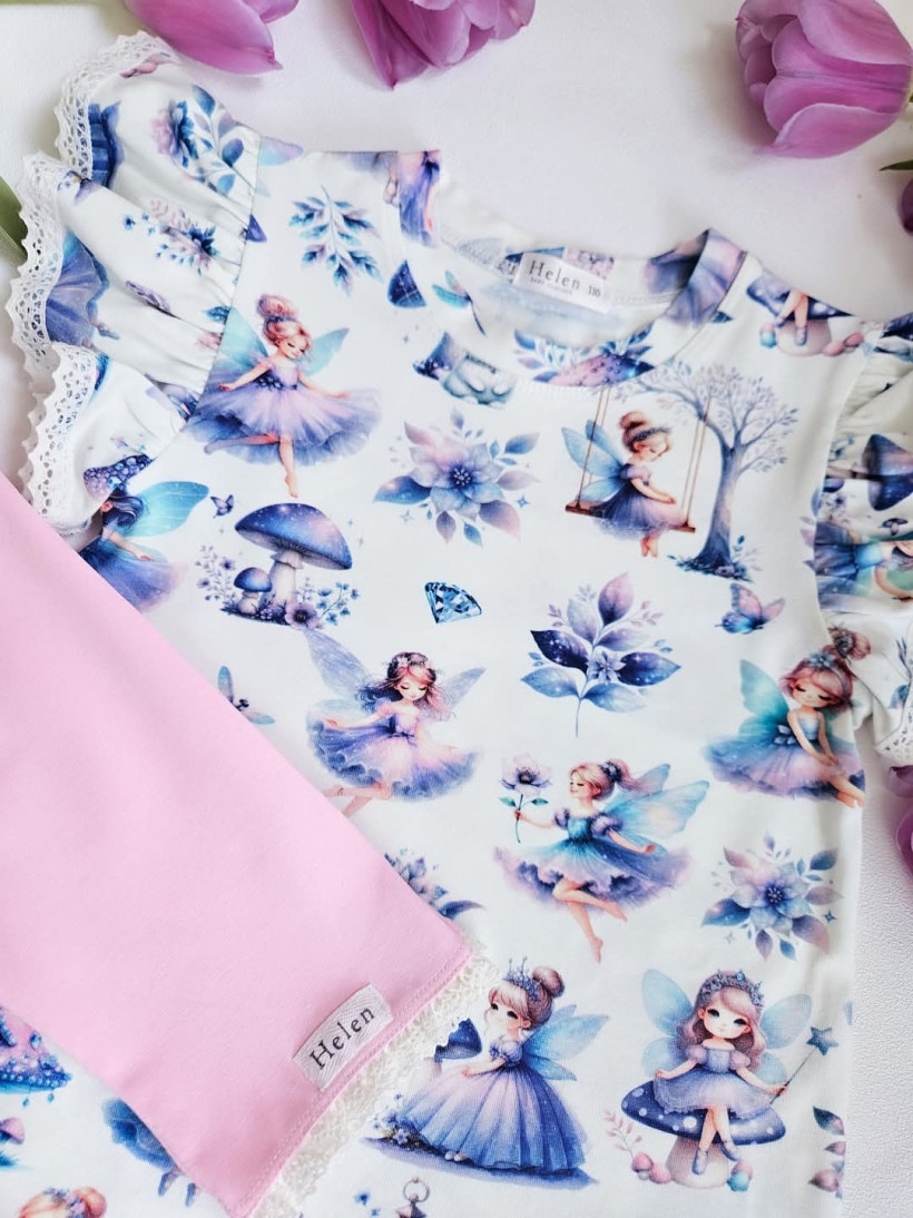 LEGINSY 3/4 BABY PINK Z KORONKĄ HELEN