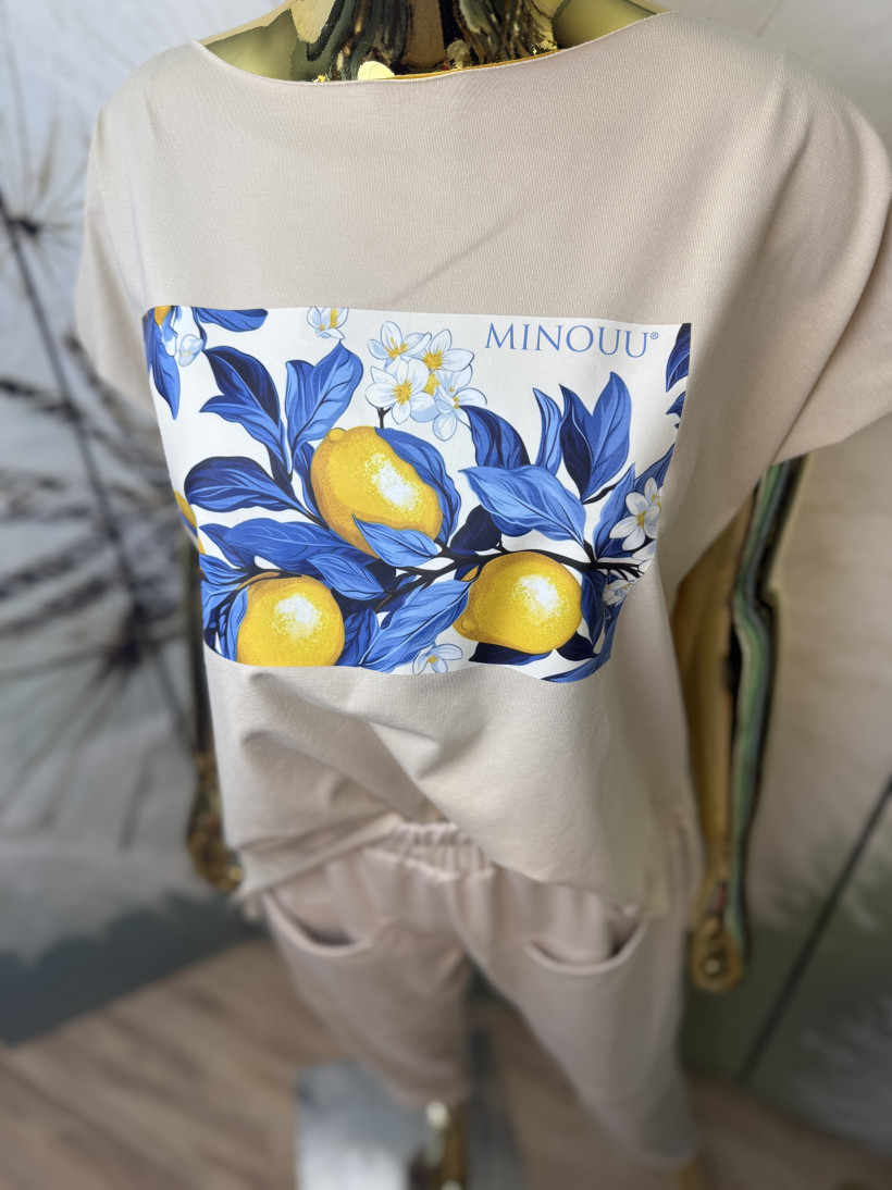 Bluzeczka bawełniana Agnes niebieska gałązka cytrynek Minouu