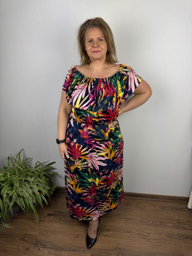 Sukienka hiszpanka z falbanką, kolorowe liście - mf - 1 - 9963