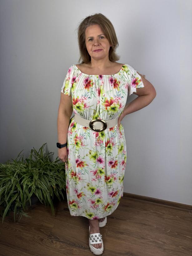 Sukienka hiszpanka, gumka w pasie, kwiaty - mf - 1 - 9968 - limonka