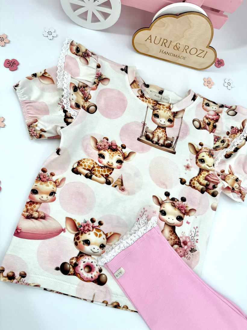 Leginsy 3/4 z koronką wata cukrowa Aur&Rozi