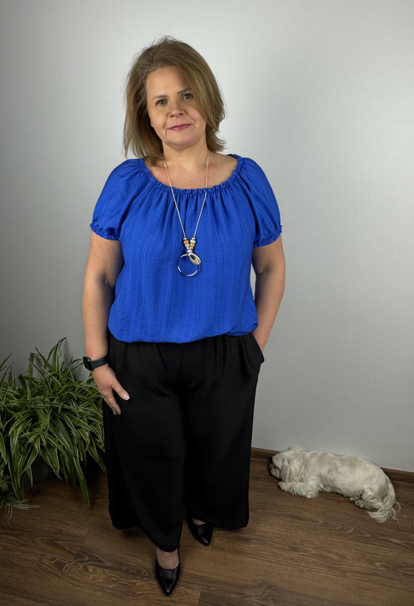 Bluzka hiszpanka z ozdobą na szyję - wł. - 6116 - chaber