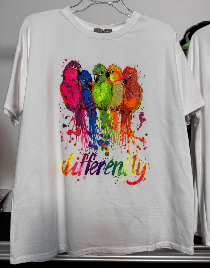 T-shirt AZARA neonowe papugi - wyprzedaż