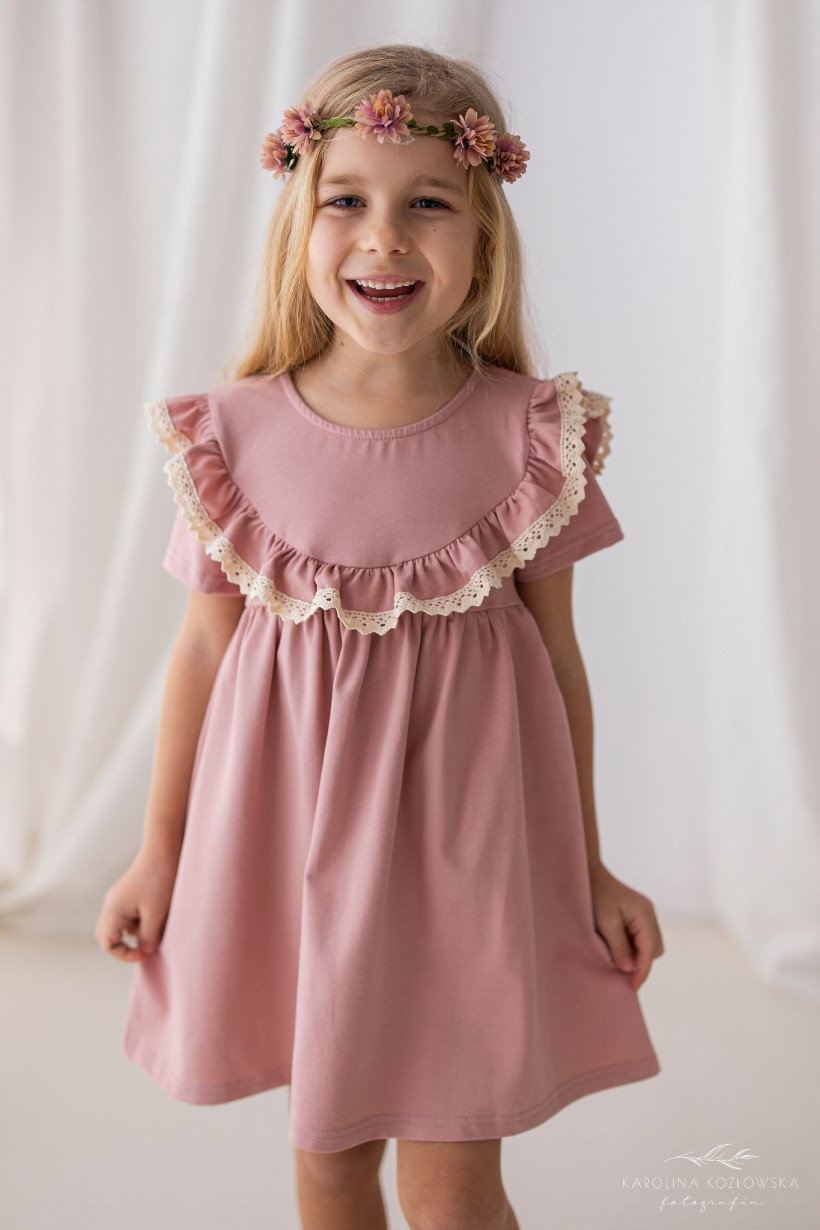 Sukienka puder z koronką U Lily Grey