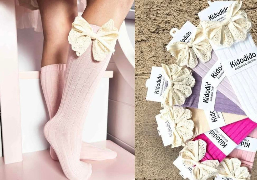 Podkolanówki uniwersalne kokarda koronka KID