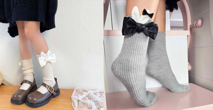 Podkolanówki uniwersalne króliczki z pomponikiem Kid