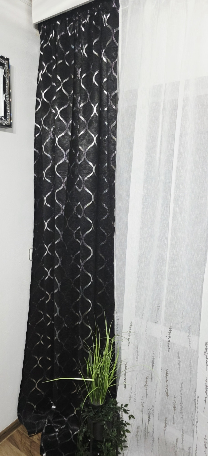 Zasłona Czarno srebrna 140x270cm Taśma
