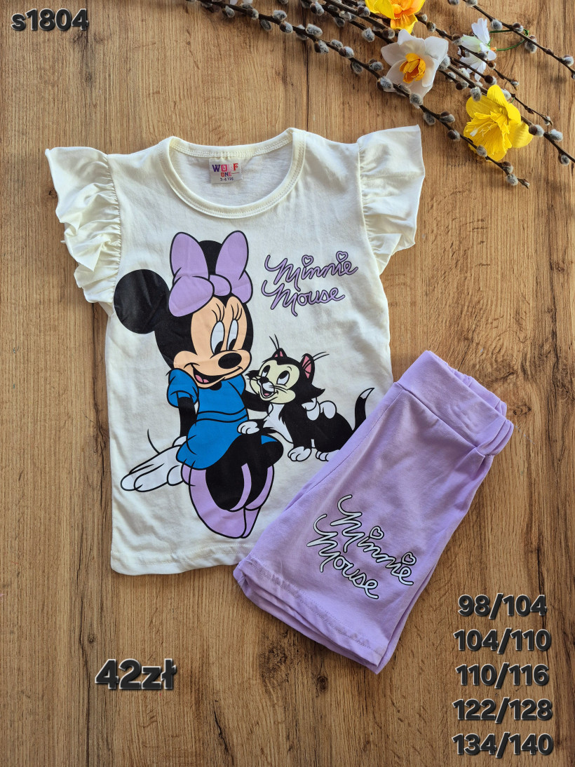 Komplet na lato Minnie z kotkiem lila