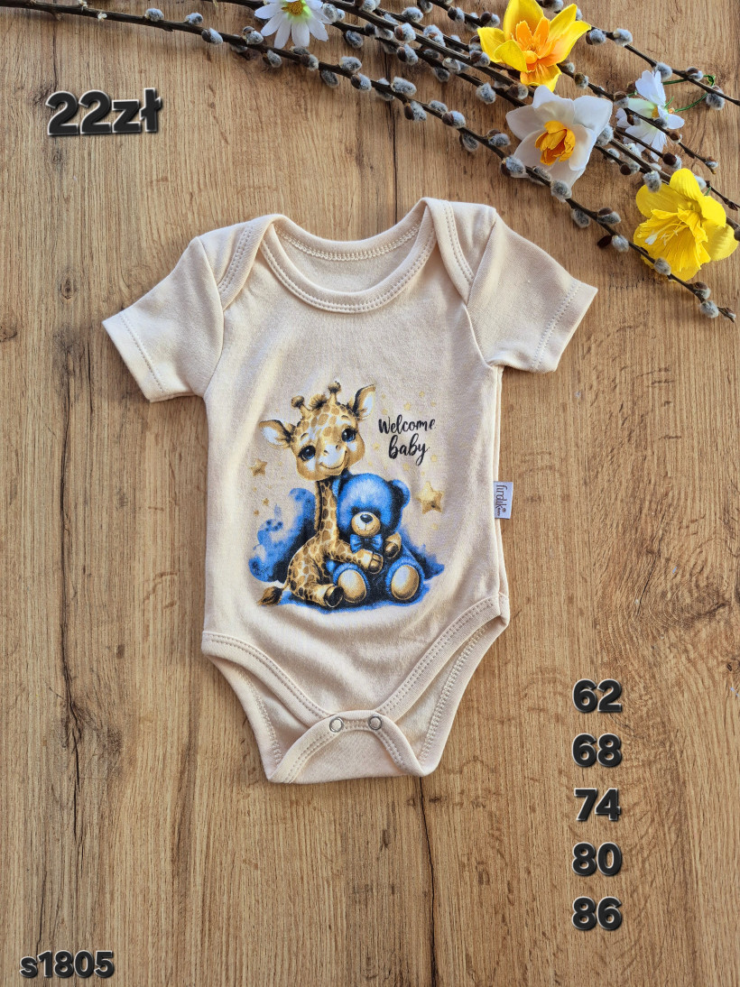 Beżowe body żyrafka z misiem welcome baby