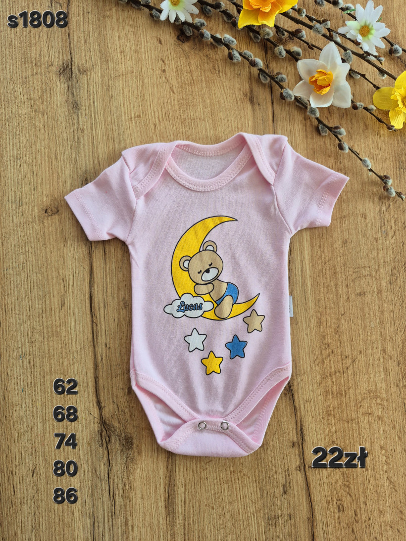Rózowe body miś księżyc gwiazdy