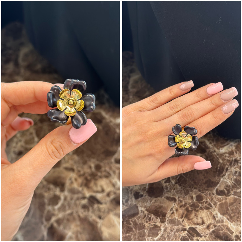 PIERŚCIONEK CZARNY KWIAT