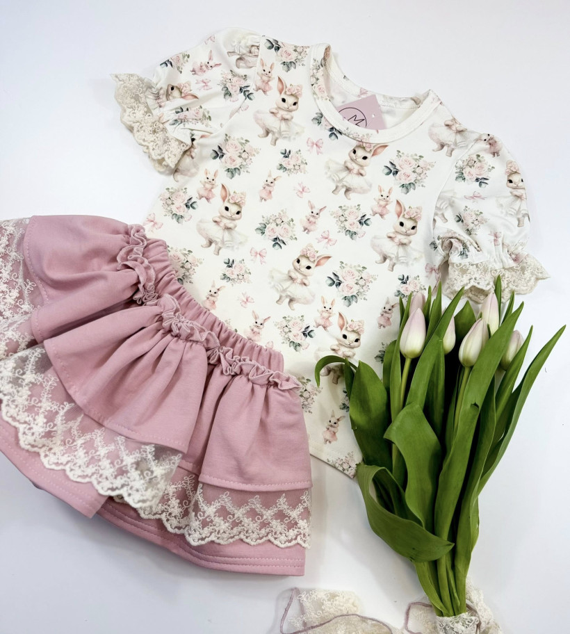 Spódniczka puder z koronką ecru Zula