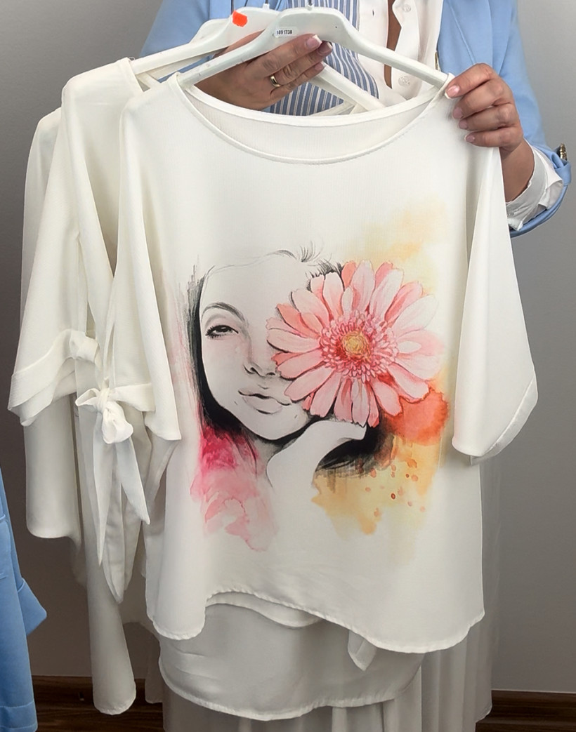 Bluzka wiązany rękaw, twarz i kwiat - mniejsza - wł. - 10084