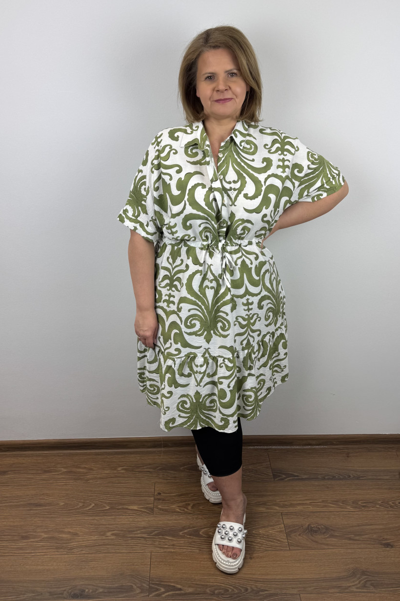 Sukienka koszulowa wiązana pod biustem - jasmine - (s/m ; l/xl) - 81048- khaki