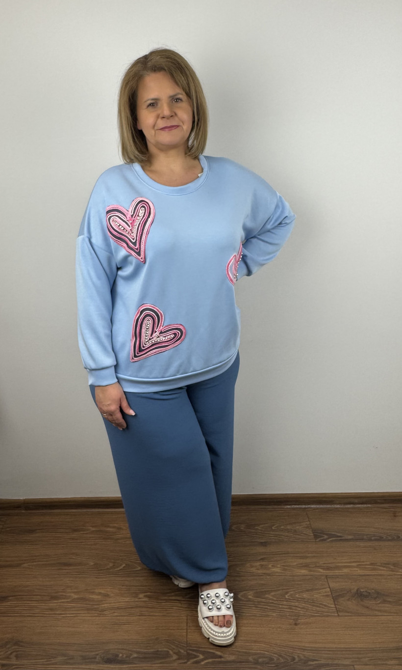 Bluza gładka, wełniane serca - masełko - wł. - 3335 - błekitna / promocja