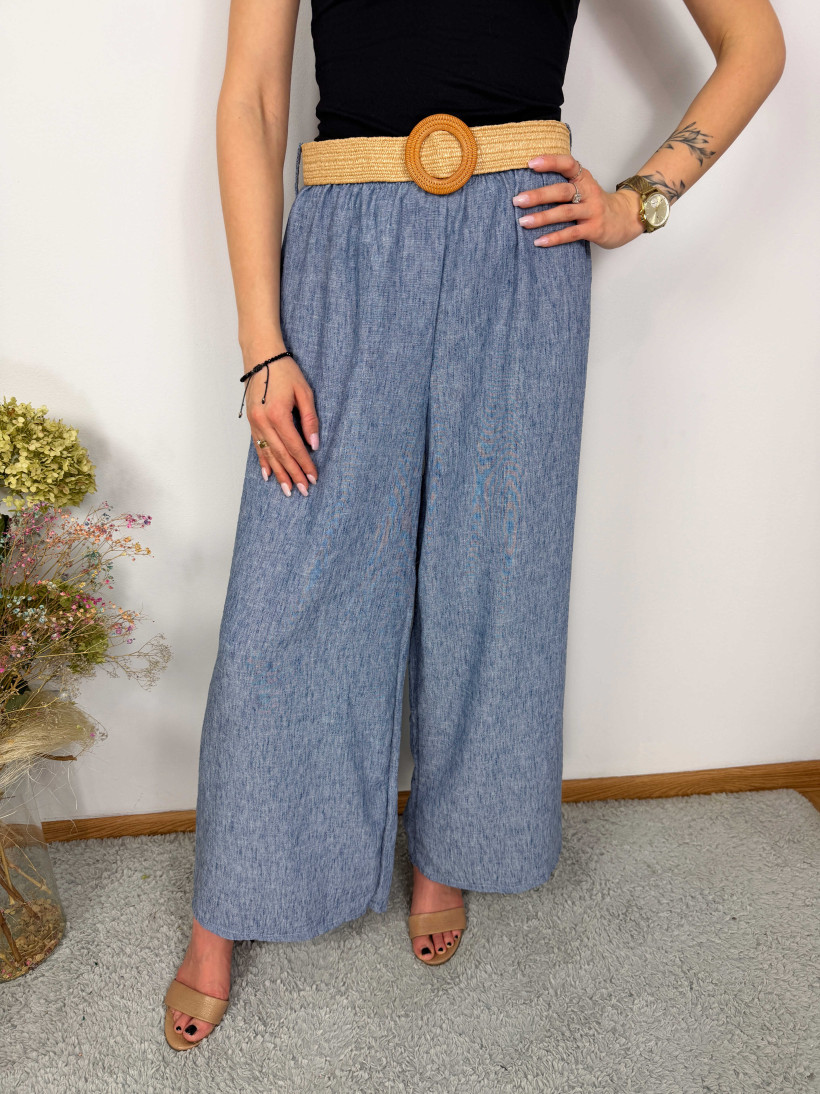 Spodnie 85 szerokie ze sลomianym paskiem - wลoskie