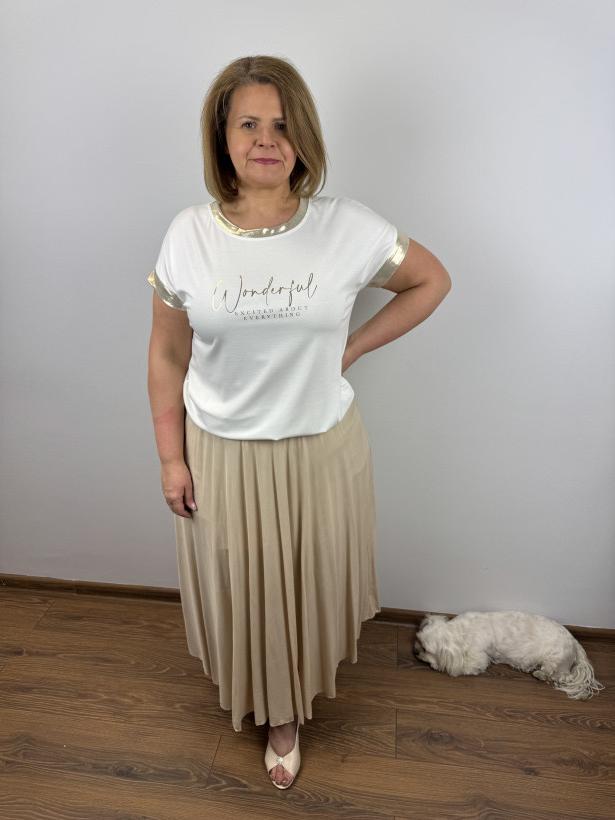 Bluzka wiązana na dole, wykończona złotem - wł. - 15254 - biała