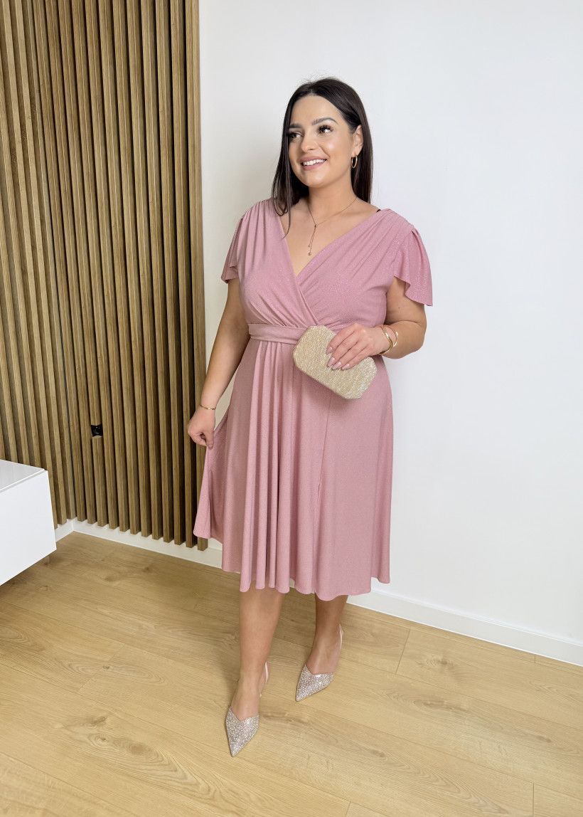 Sukienka LARISA MIDI brokatowa pudrowy róż