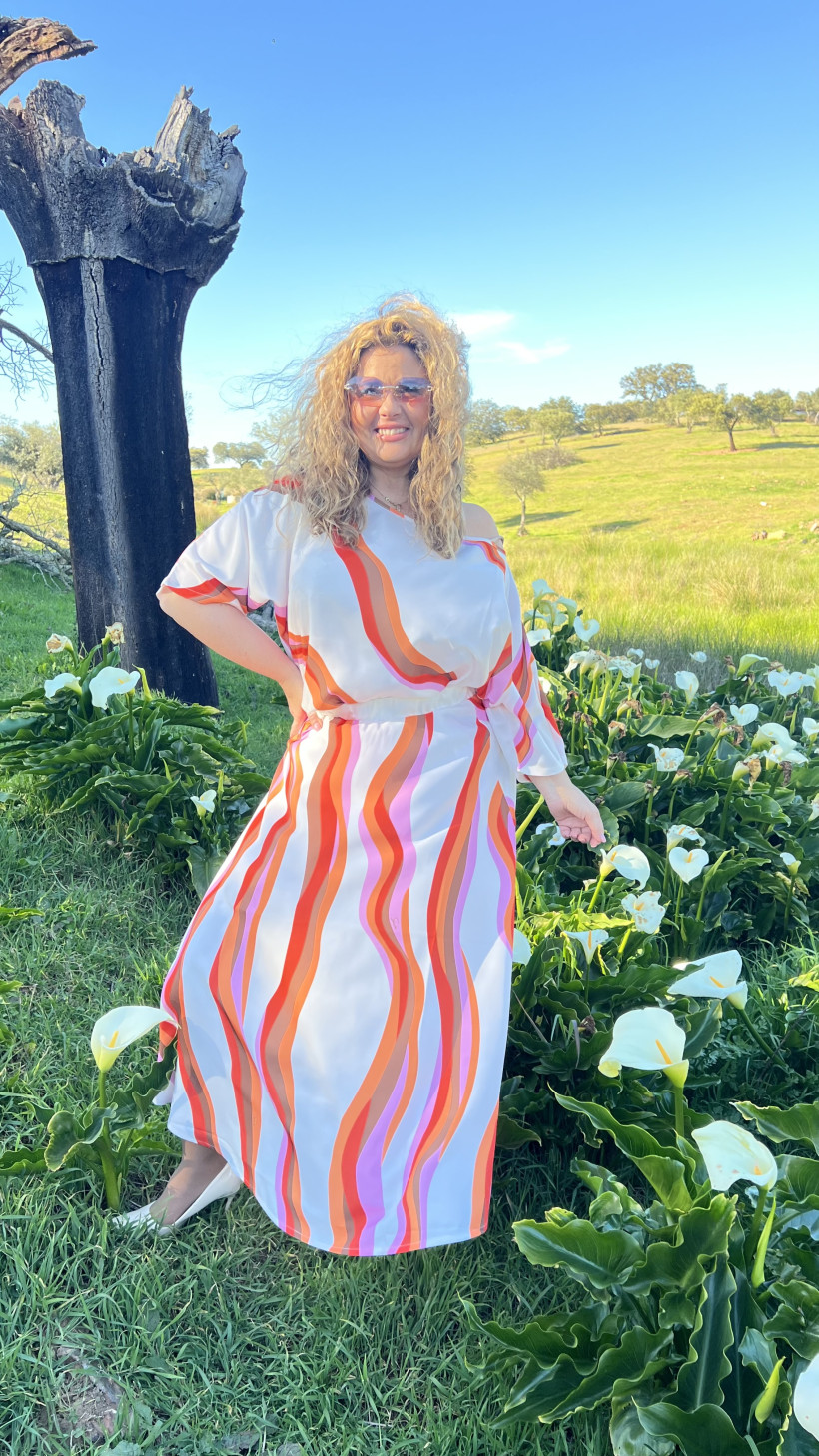 Saia perola com riscas laranja