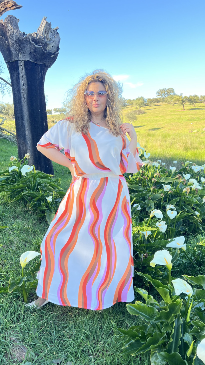 blusa perola com riscas em laranja