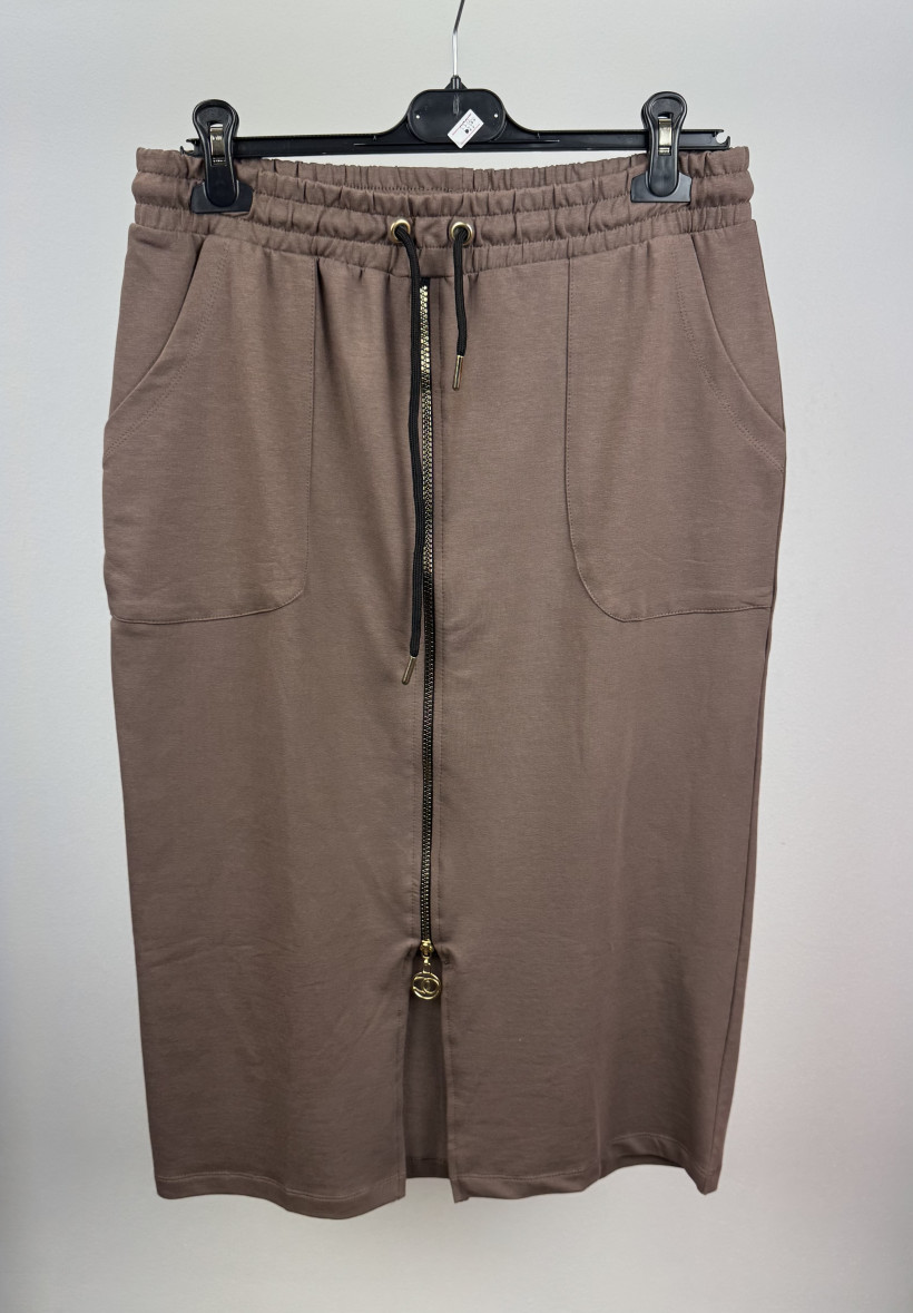 Spódnica na gumie prosta, zamek z przodu - fs - rozm. 42/44 - 40361 - czekoladowa