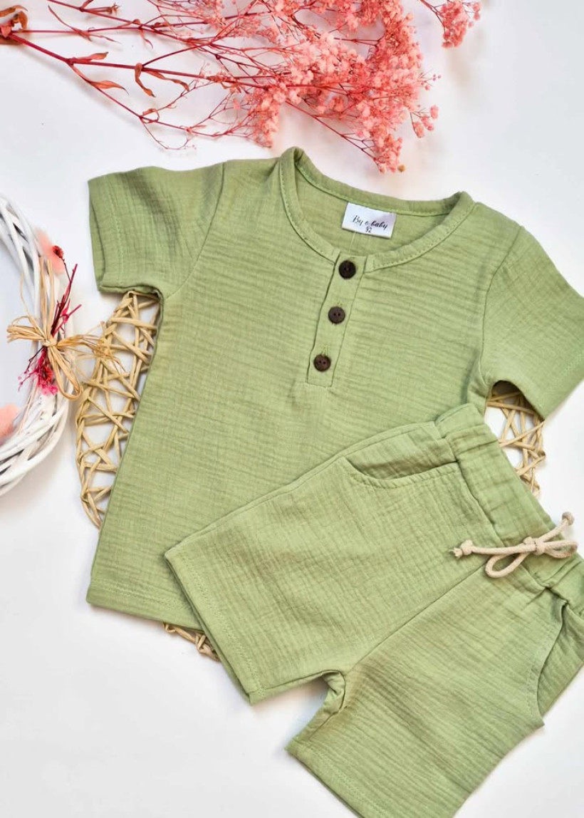 Komplet muślinowy Zielony – Byobaby