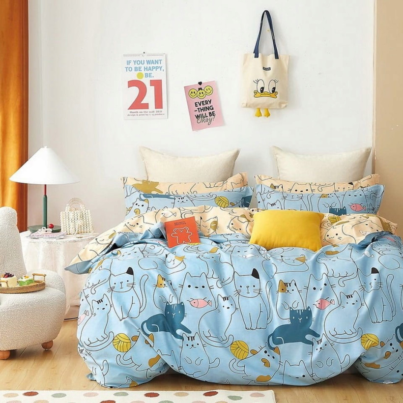 Pościel 200x200cm 3 częściowa 100% bawełna kotki QM-D512803