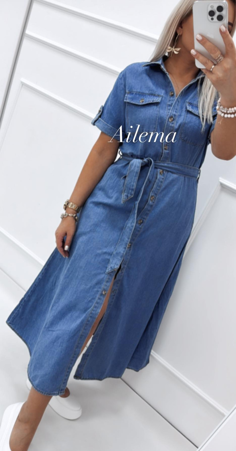 Sukienka Mira Belle N3005 jeans z paskiem midi