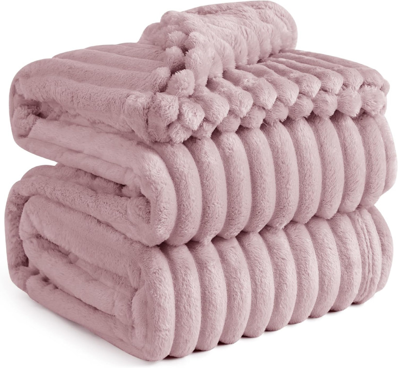 BEDSURE Przytulny koc polarowy, miękki, ciepły, gruby, sztruksowy, przytulny koc na sofę XXXL, duży, różowy, 270 x 230 cm