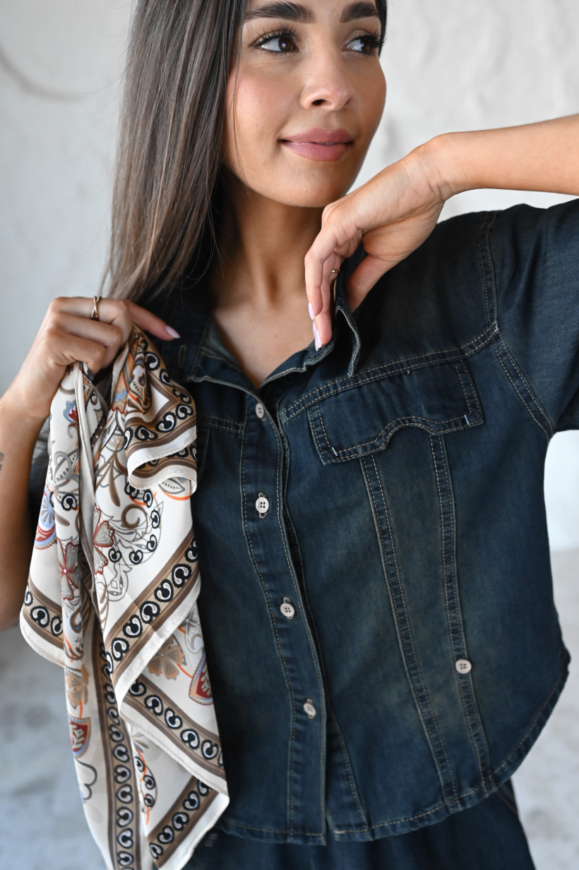 KOMPLET VINTAGE JEANS KOSZULA+SHORTY