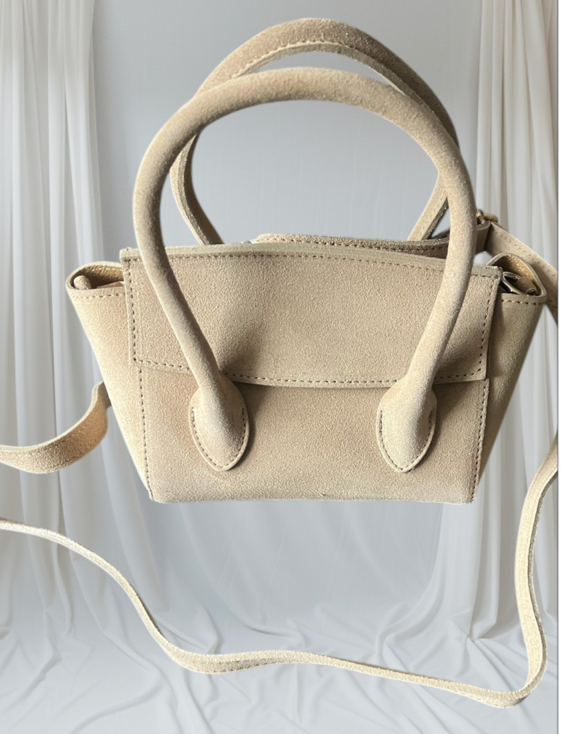 TOREBKA MINI PELE BEŻ ZAMSZ SKORA NATURALNA