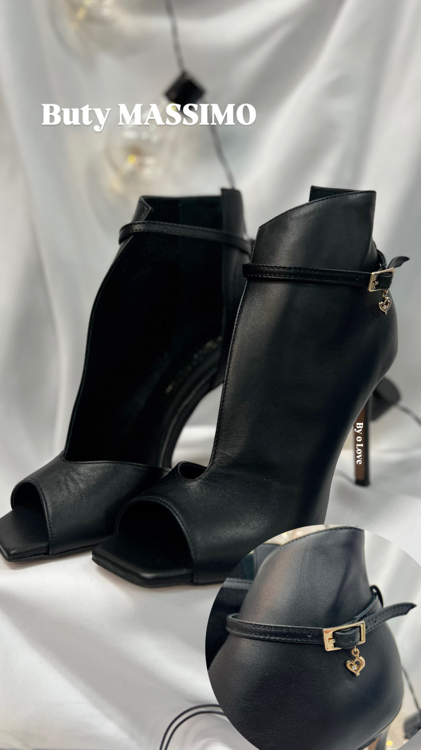 Massimo buty obcas odkryte palce skóra botki