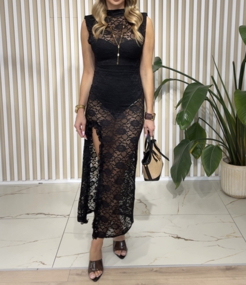 GIORGIA SUKIENKA DŁUGA KORONKA CZARNA