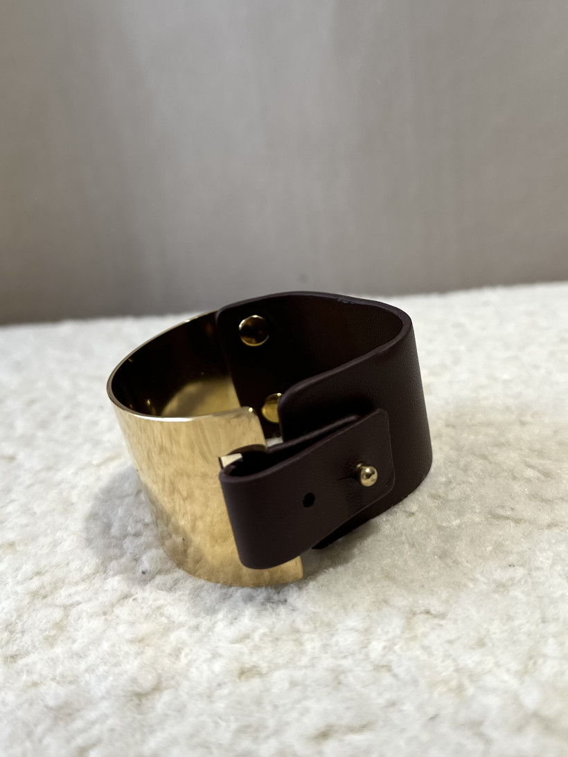 BRANSOLETKA ZŁOTO DODATEK ECO SKÓA BRĄZ