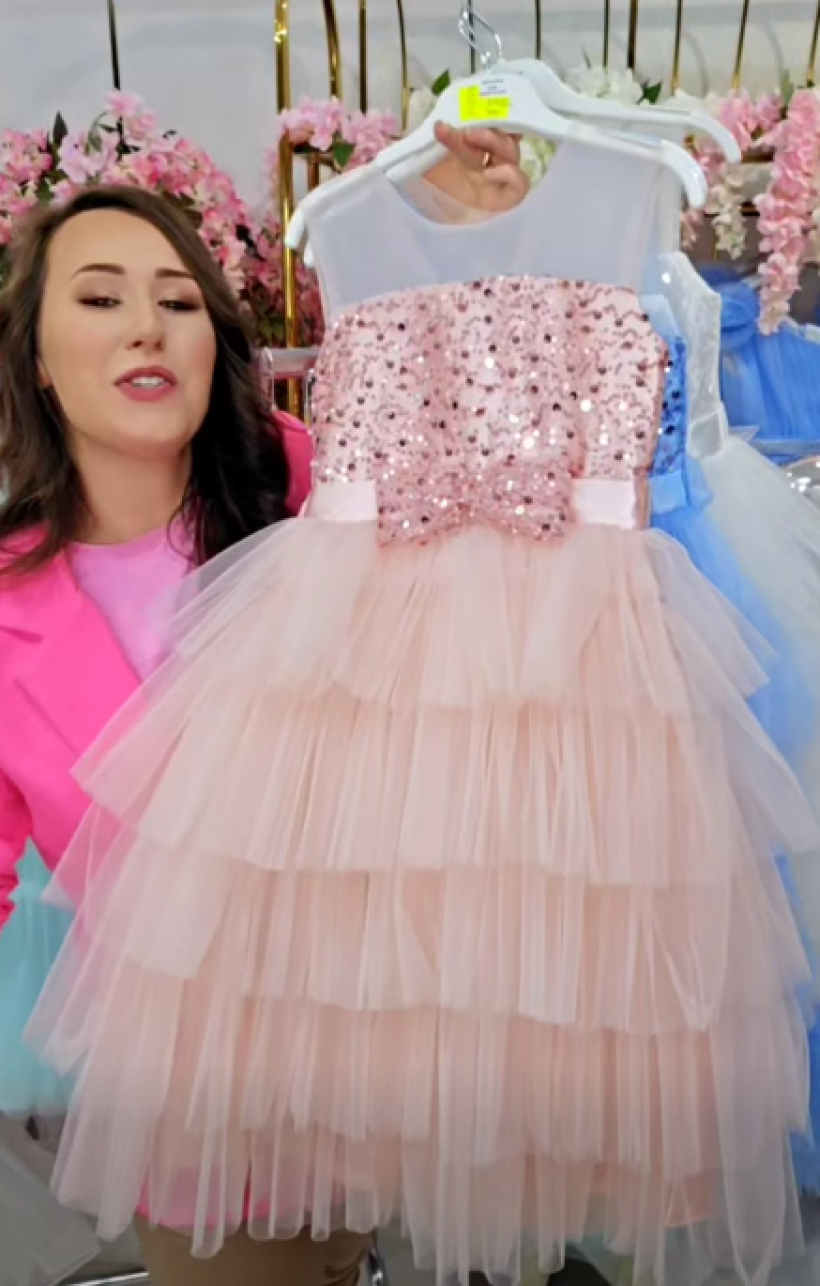 Sukienka OKAZJONALNA - cekiny kokarda cekiny- brudny róż