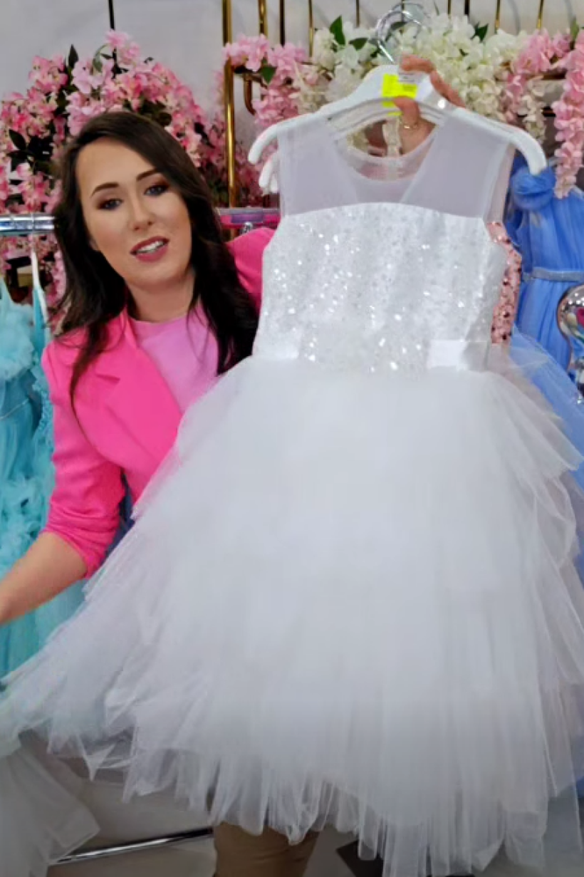 Sukienka OKAZJONALNA - cekiny kokarda cekiny- biały