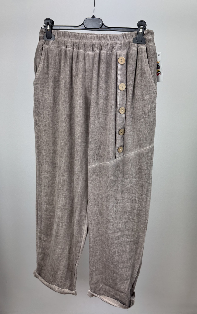 Spodnie na gumie, guziki na kieszeni - wł. - 8579 - fango