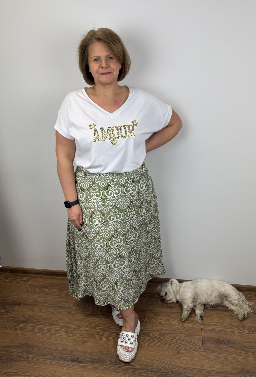 Spódnica na gumie z kieszeniami - wł. - (s/m, l/xl) - 1560 - oliwka