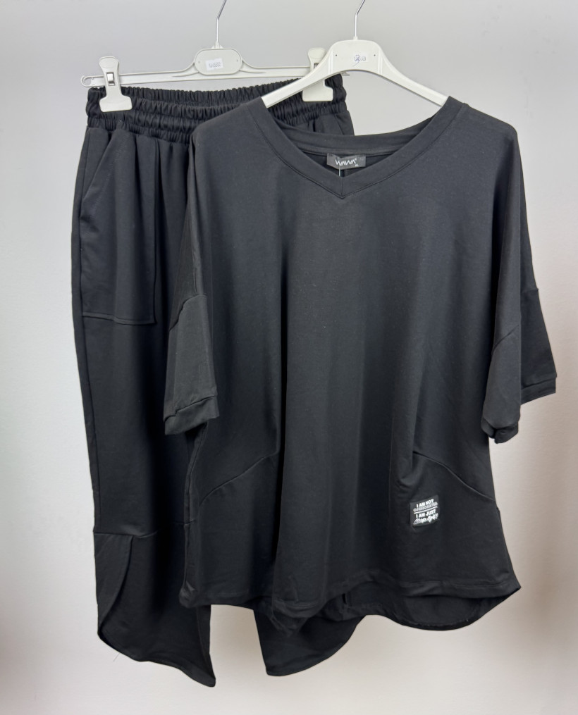 Komplet spodnie biedronki + bluzka w serek - wawa - 7711 / 897 - czarny