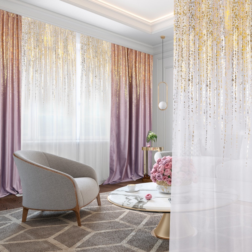 Firana gotowa ze złotym wzorem 140x250cm  - biała L809