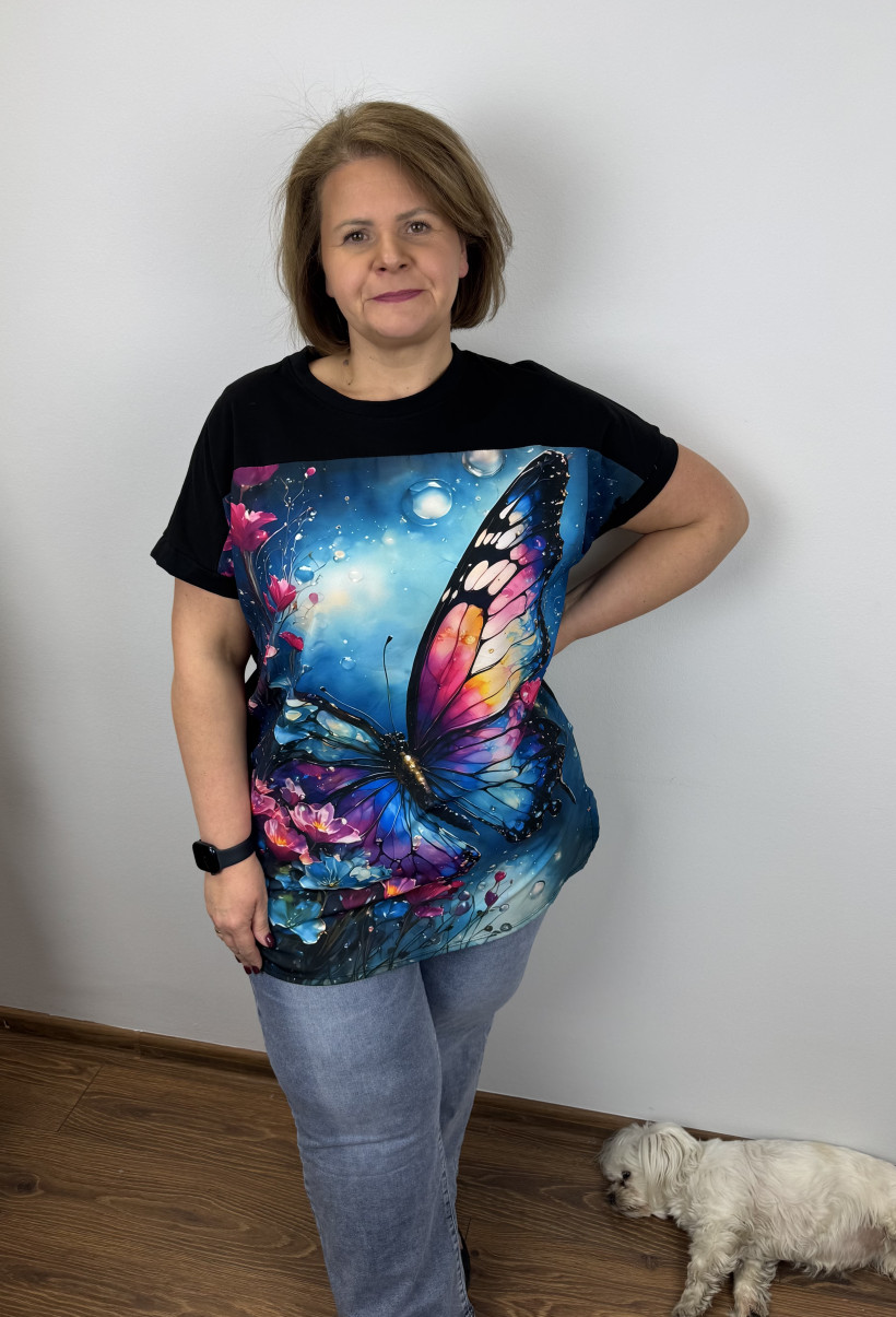 Tunika, wzór motyl - wł. - 10465 - czarna z motylem