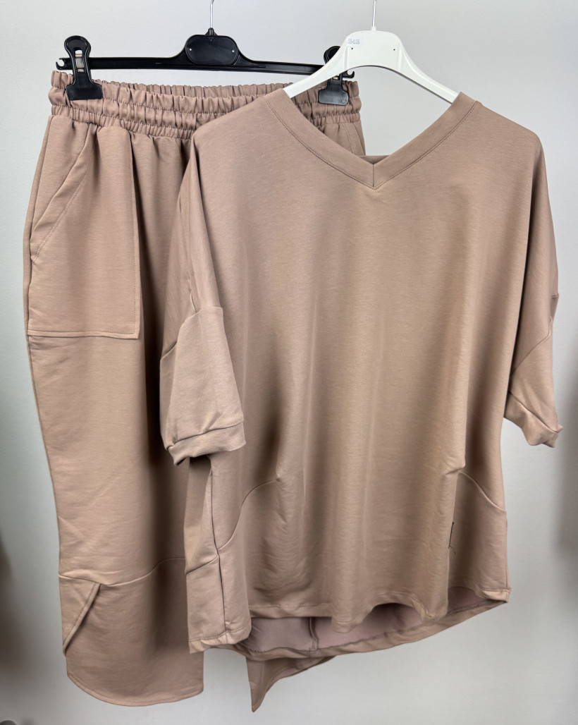 Komplet spodnie biedronki + bluzka w serek - wawa - 7711 /897 - fango