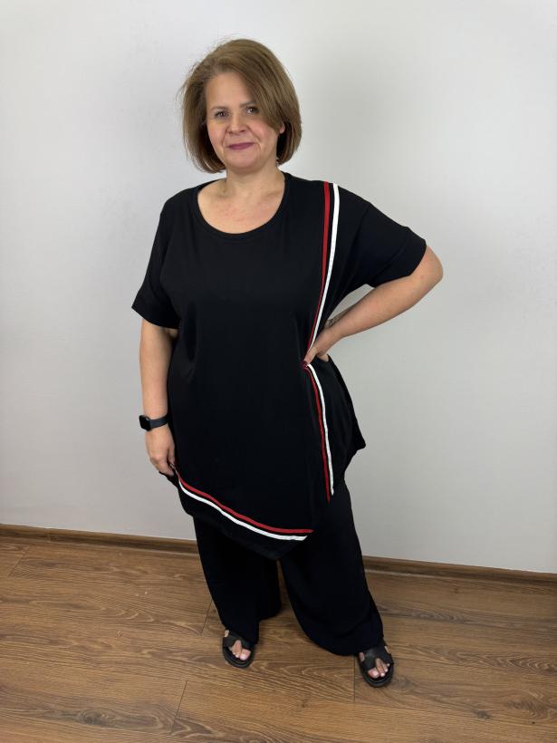 Tunika z lampasem z przodu - ww - 3235 - czarna